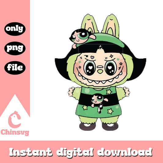 Buttercup labubu cute doll design png, powerpuff girls cartoon png