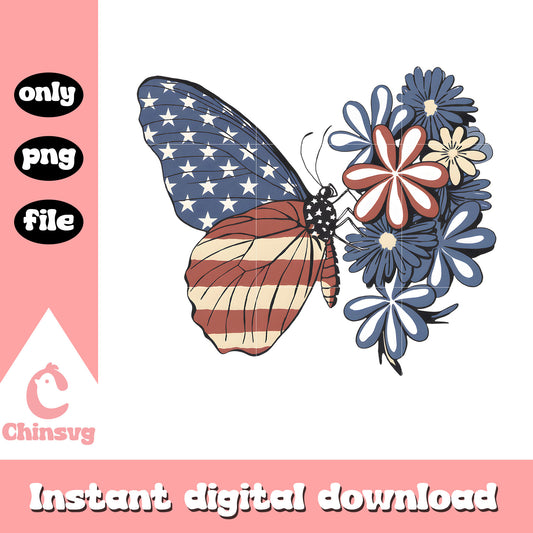 Butterfly floral america design png, red white and blue png