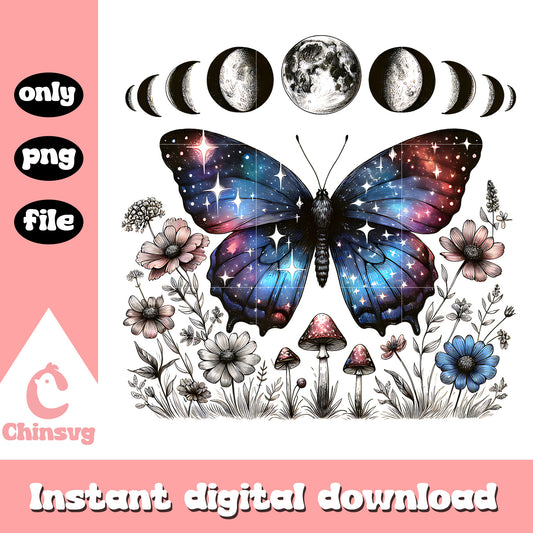 Butterfly with moon phase clipart png, butterfly design​ png