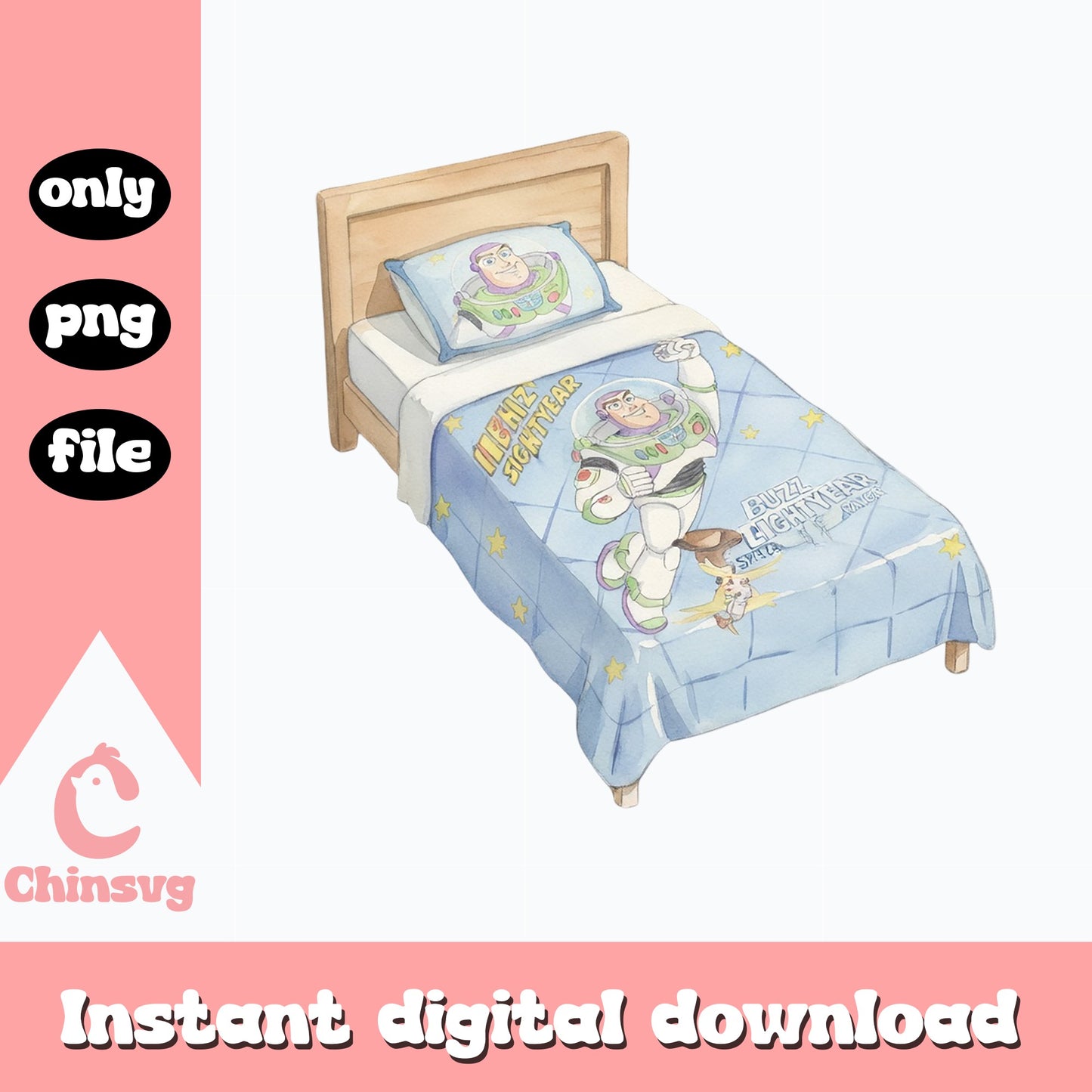 Buzz Lightyear Bed Sheet PNG, Toy Story Disney PNG, Kids Room PNG