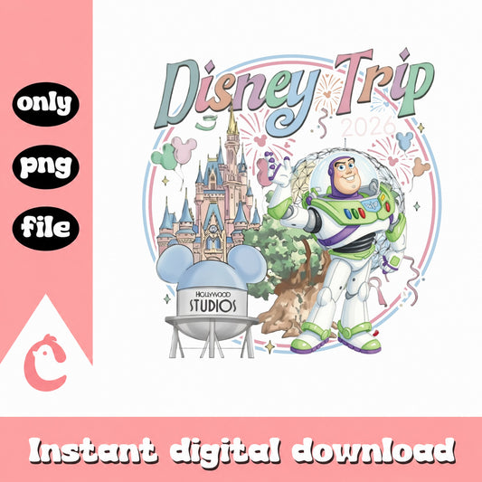 Buzz Lightyear Disney Trip 2026 PNG, Toy Story PNG, Disney Castle PNG