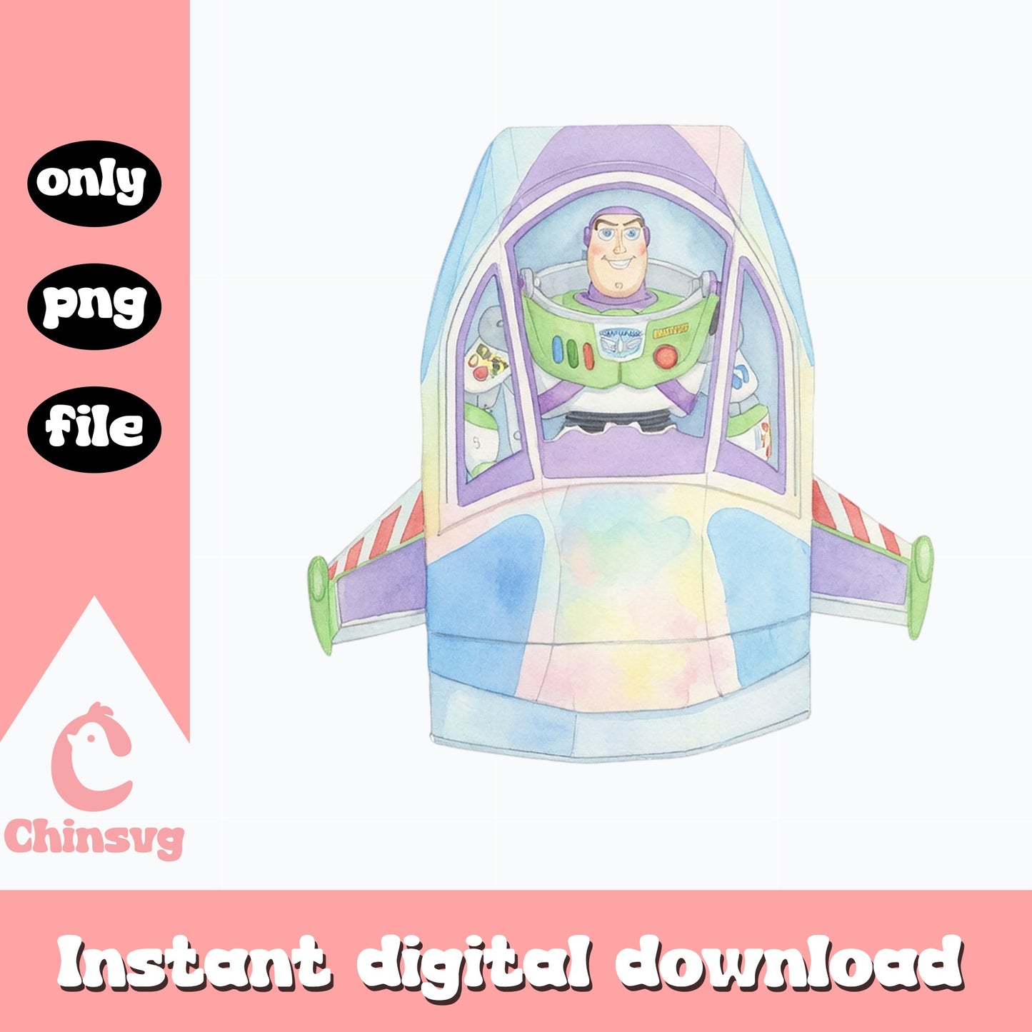 Buzz Lightyear Spaceship Watercolor PNG, Toy Story PNG, Disney PNG