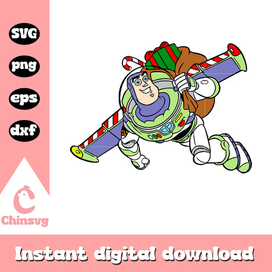 Buzz lightyear and christmas present svg, christmas buzz lightyear​ svg