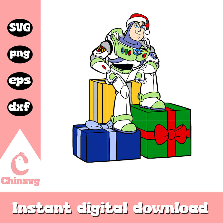 Buzz lightyear santa hat present christmas svg, buzz lightyear christm ...
