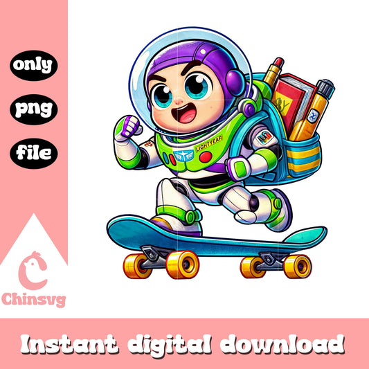 Buzz lightyear skateboarding to school png, buzz lightyear png