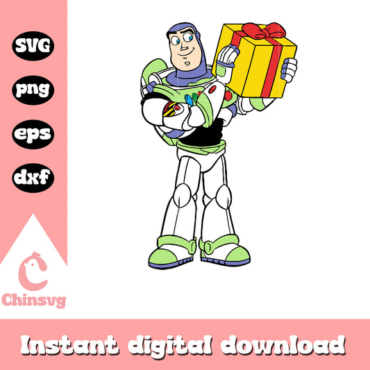 Buzz lightyear with christmas present svg, christmas buzz lightyear​ svg