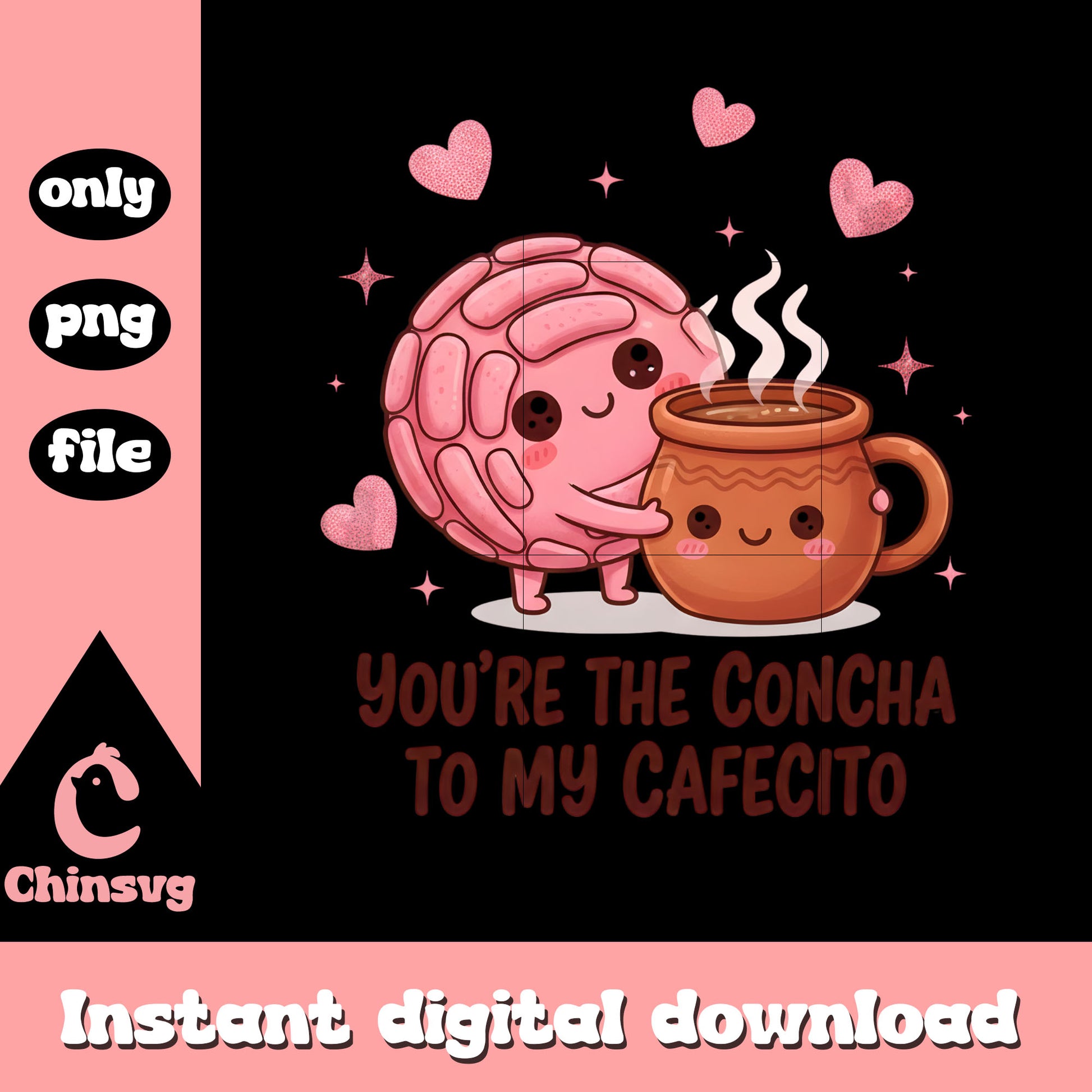 Cafecito hug conchas valentine png, valentines design png