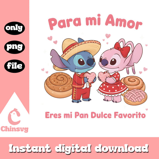 Cake couple love valentine png, stitch valentines day​​ png