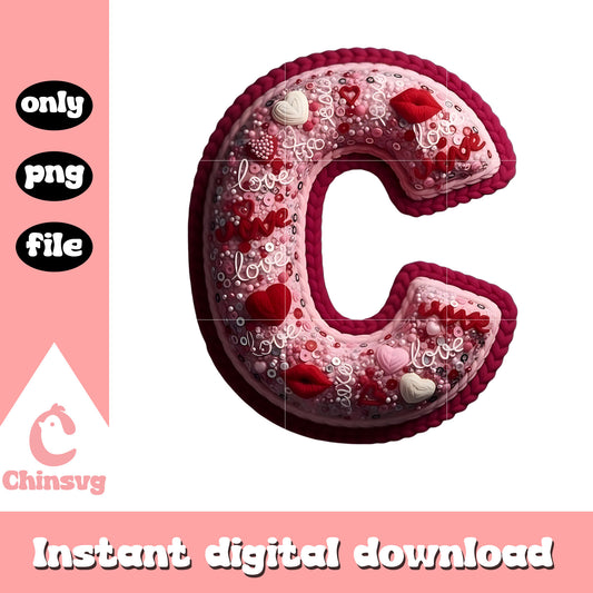 C alphabet valentine pink png, heart valentine's day​ png