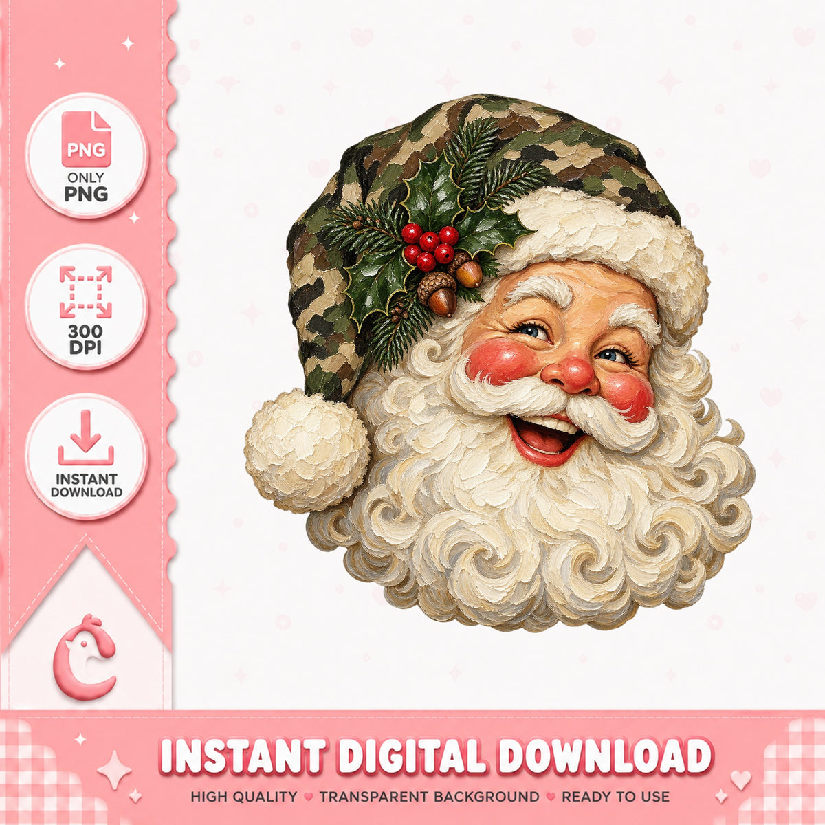 Camo Santa Claus Face PNG, Christmas Santa Clipart, Holiday PNG
