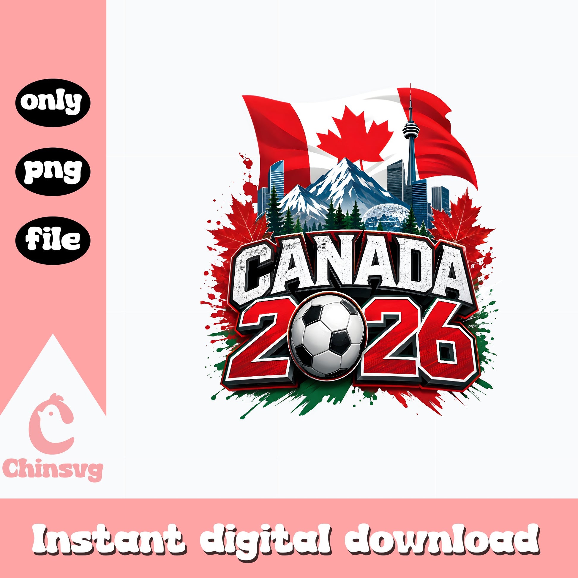 Canada 2026 Soccer PNG, World Cup Canada Flag, Football PNG