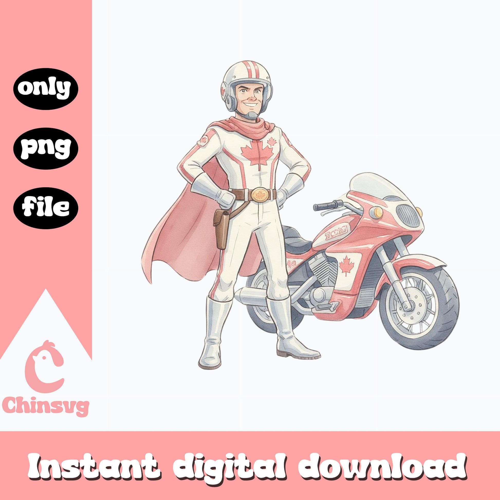 Canadian Superhero With Motorcycle PNG, Canada Day PNG, Sublimation PNG