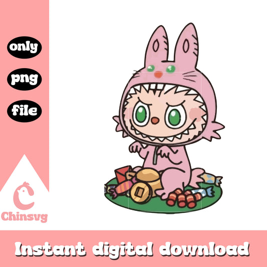 Candy hoarder labubu cute doll design png, cute labubu png