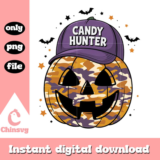 Candy hunter pumpkin halloween design png, pumpkin halloween png