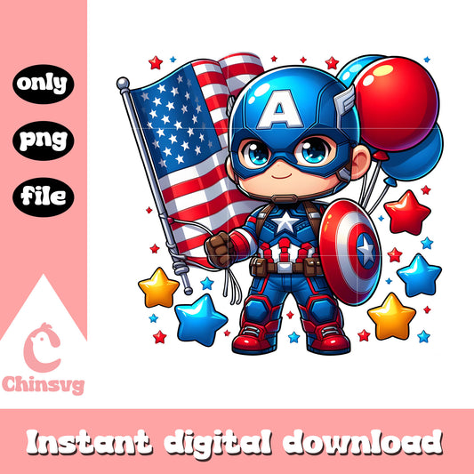 Captain America chibi usa day png, Captain America chibi usa flag png