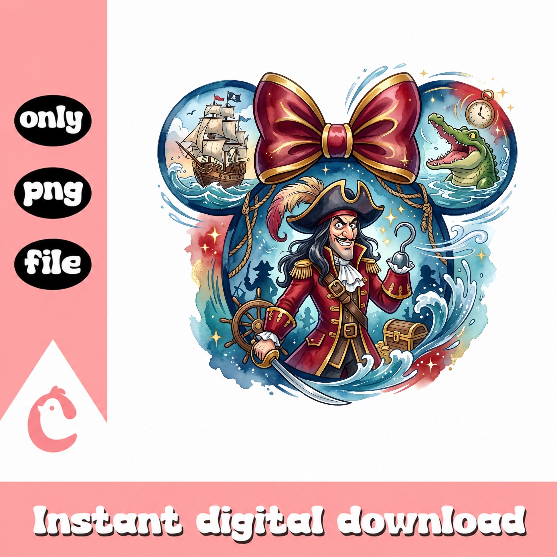 Captain Hook Disney Minnie Ears PNG, Peter Pan Villain PNG, Disney PNG