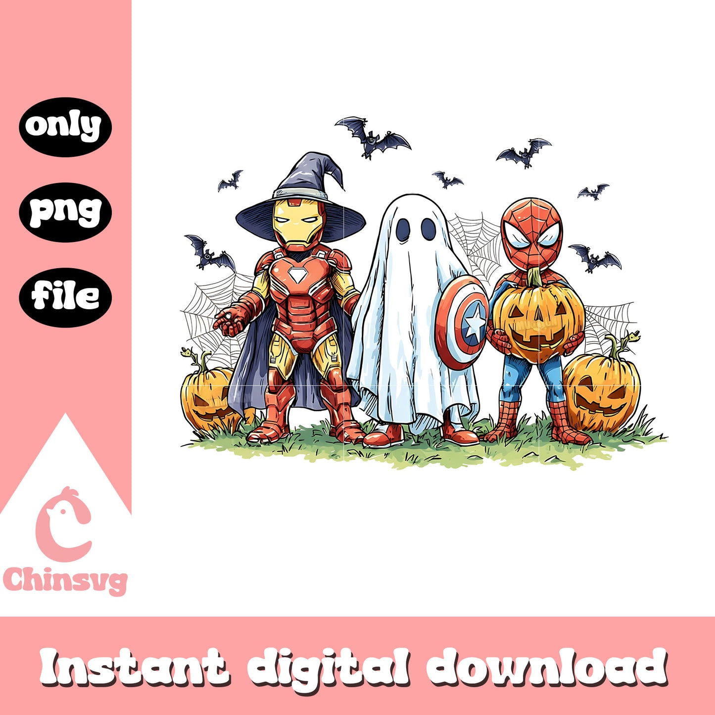 Captain america ghost png, spiderman halloween png, ironman halloween png