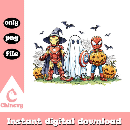 Captain america ghost png, spiderman halloween png, ironman halloween png