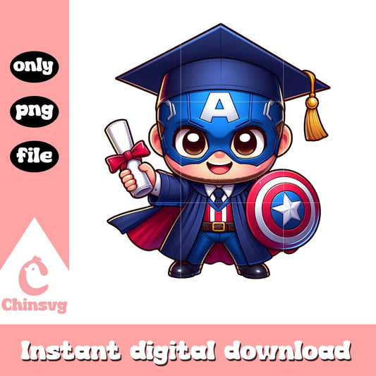 Captain american chibi graduation design png, superhero graduation png