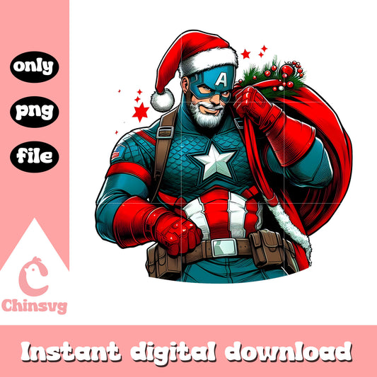 Captain america santa claus merry christmas png, white christmas png
