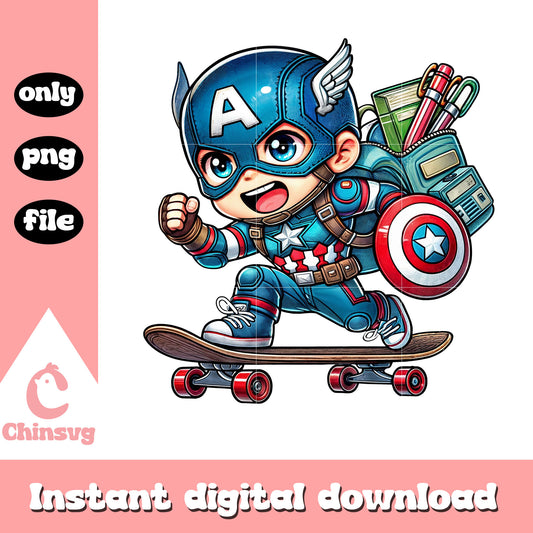 Captain america skateboarding to school png, captain america png