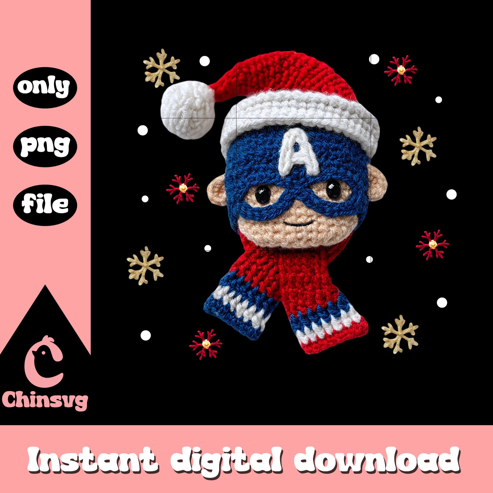 Captain cmerica christmas crochet png, the avengers png