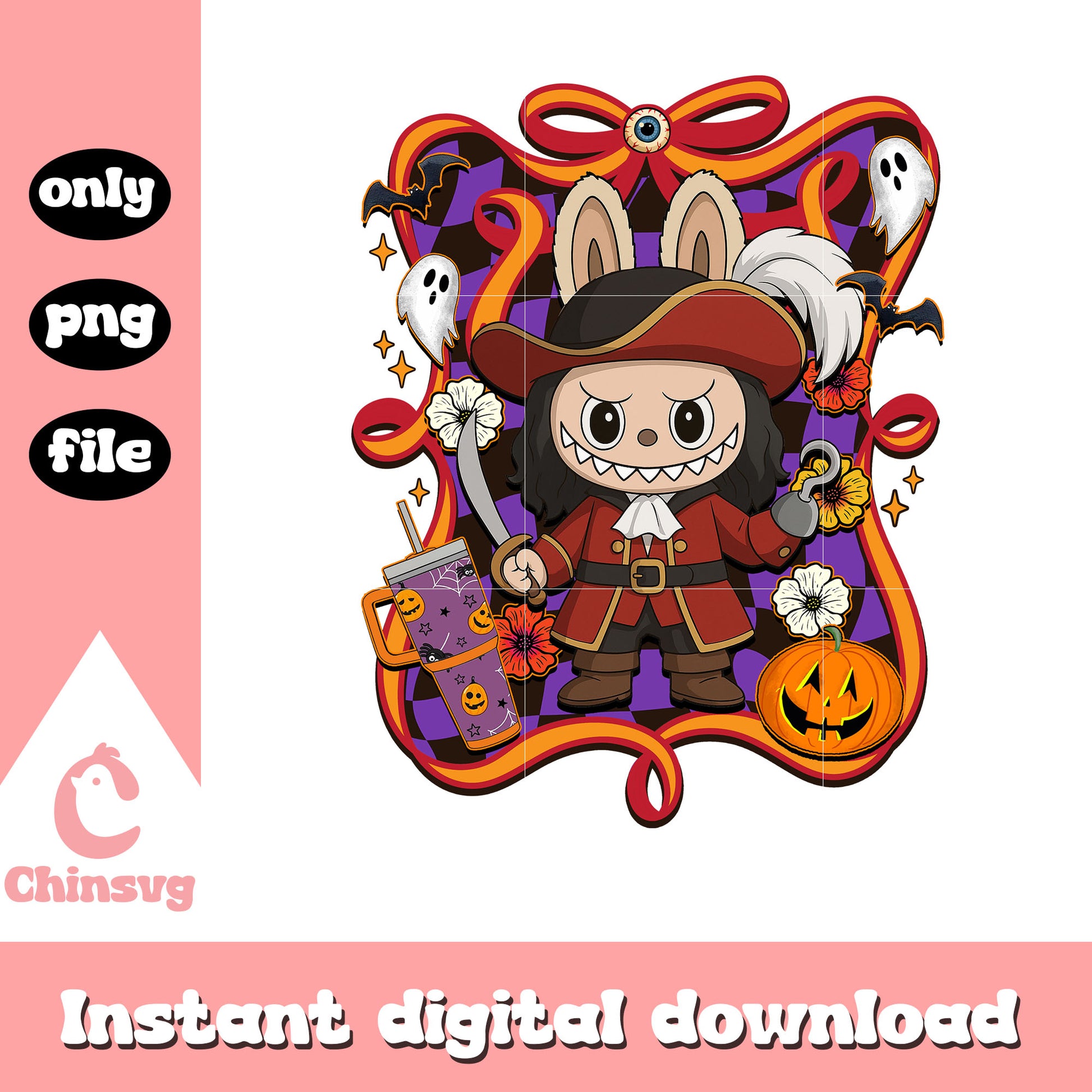 Captain hook halloween labubu bow png, hook movie png, halloween png