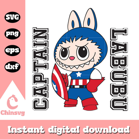 Captain labubu cute doll drawing design svg, captain marvel svg