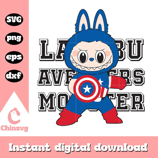 Captain labubu cute doll drawing svg, captain america svg
