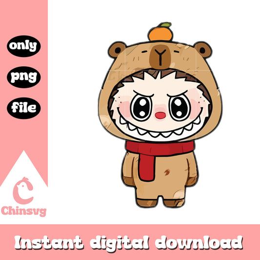 Capybara labubu cute doll design png, capybara cartoon png