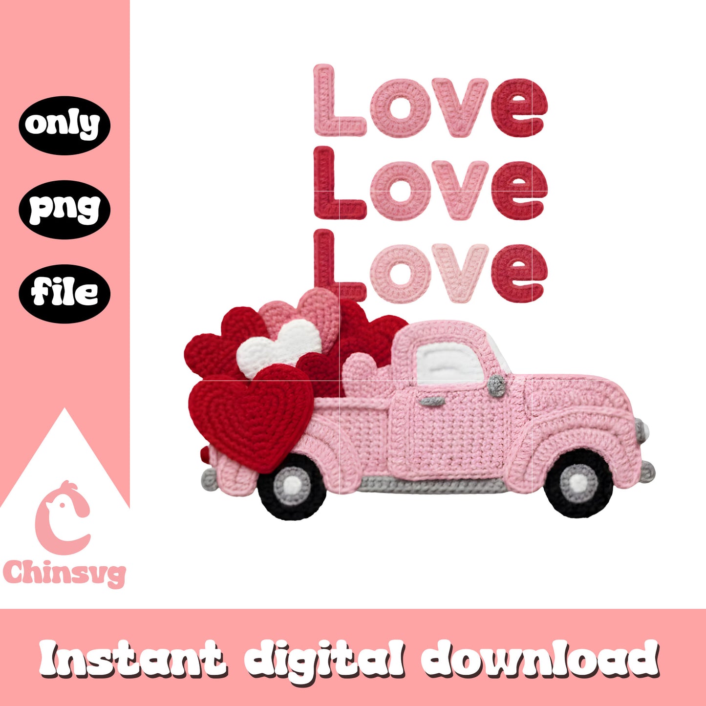 Car love valentine crochet png, valentines day car​ png