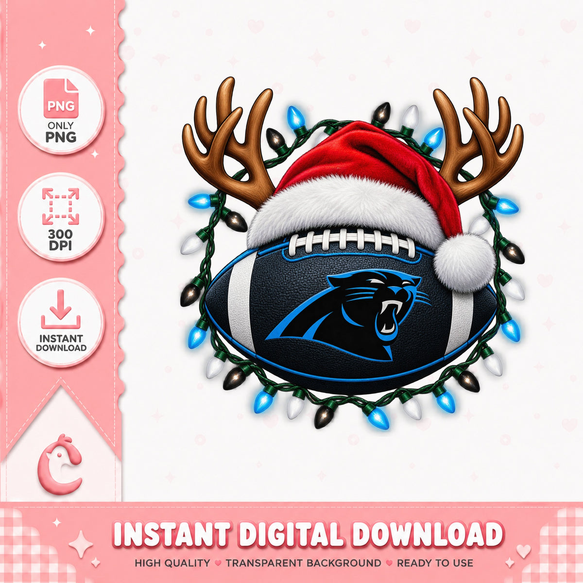 Carolina Panthers Christmas Football, NFL Reindeer Santa, PNG