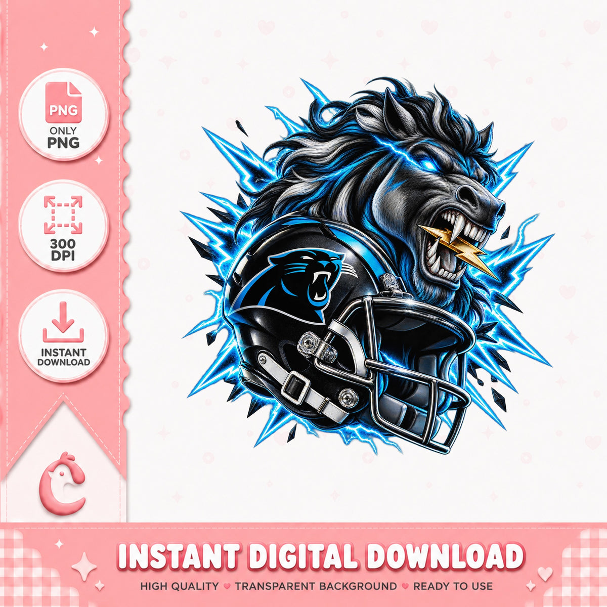 Carolina Panthers Horse Lightning PNG, NFL Football PNG, Mascot PNG