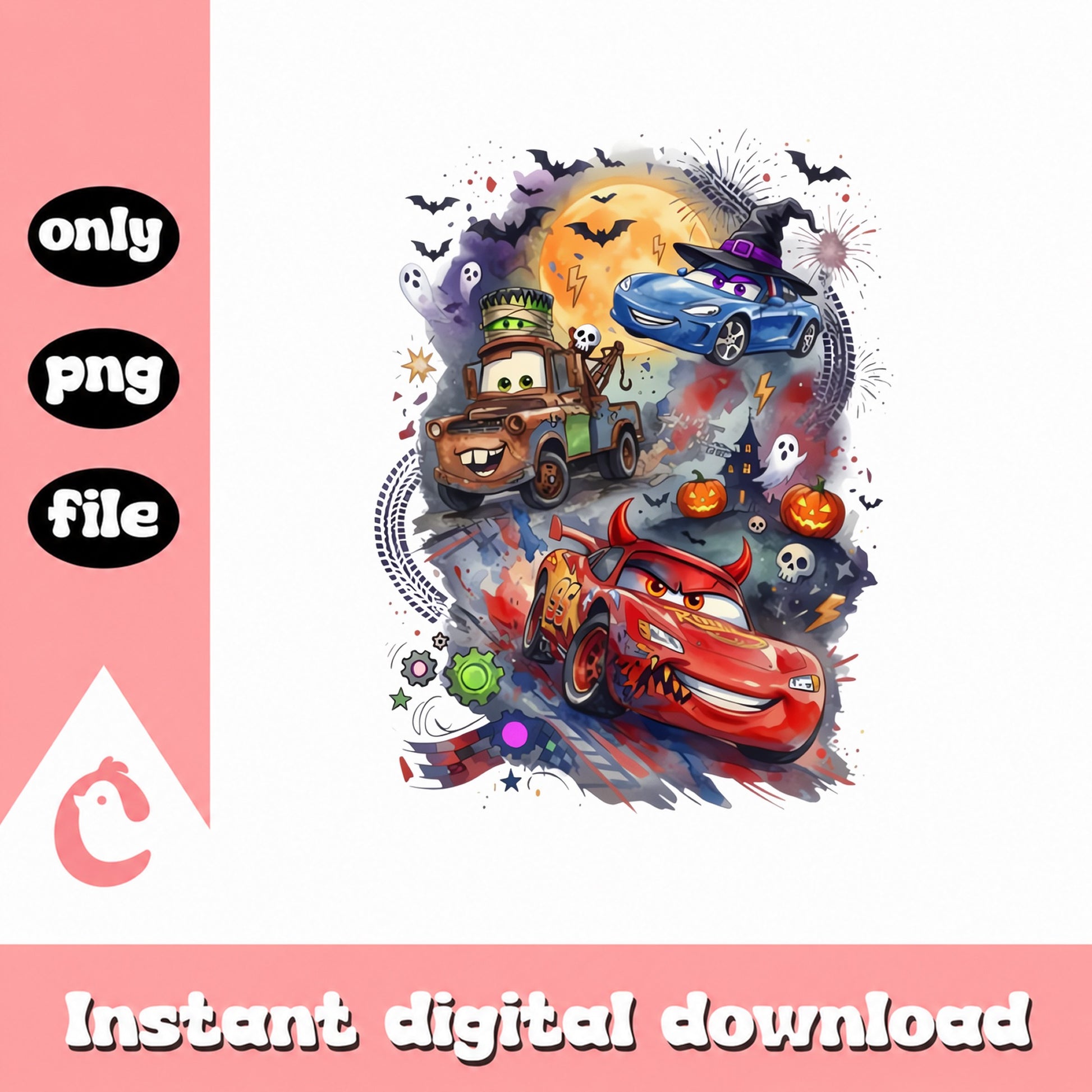 Cars Halloween PNG Bundle, Lightning McQueen Mater, Spooky PNG