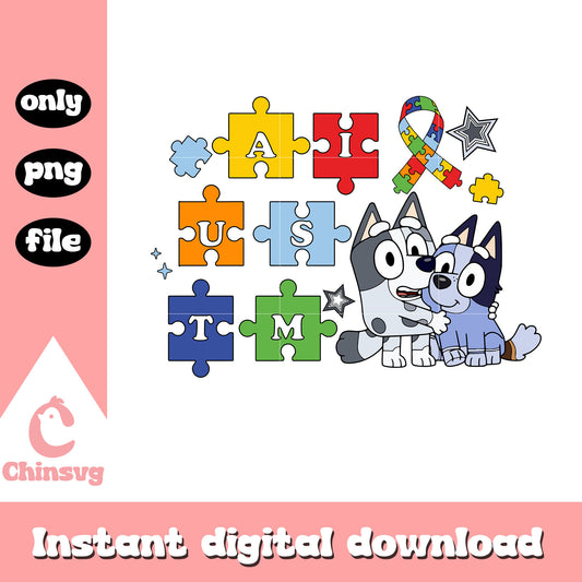 Cartoon character autism png, autism awareness ribbon png, bluey png