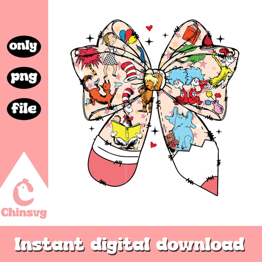 Cartoon character pencil bow png, dr seuss day png, bow png