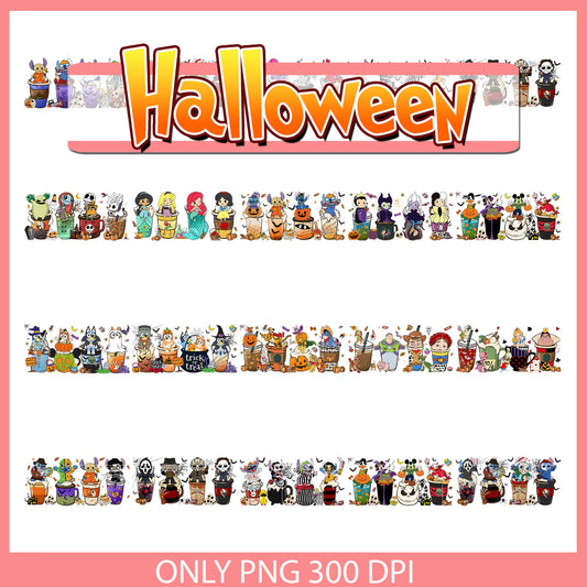 Cartoon characters coffee cup halloween bunlde png, halloween coffee cup​ png