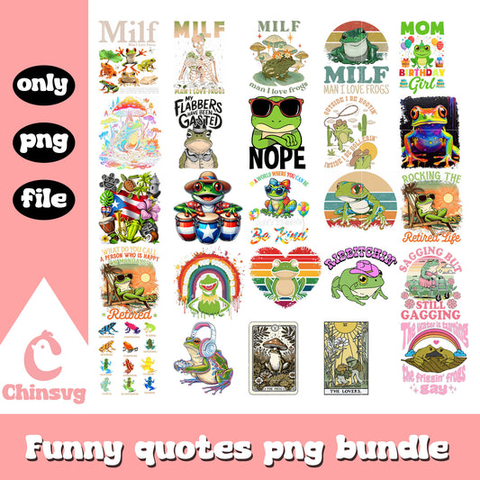 Cartoon frog and life quotes design bundle png, frog png