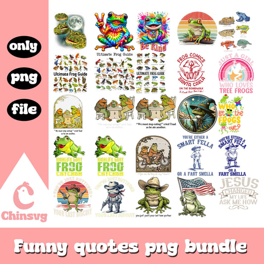 Cartoon frog funny quotes design bundle png, frog png, quotes png