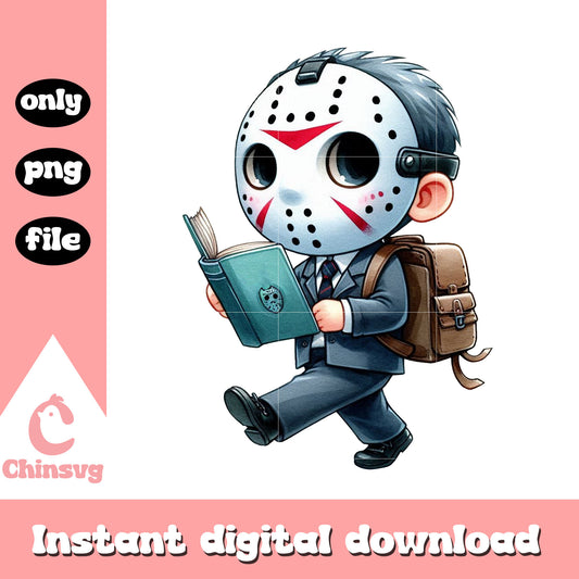 Cartoon jason voorhees reading book png, book club png