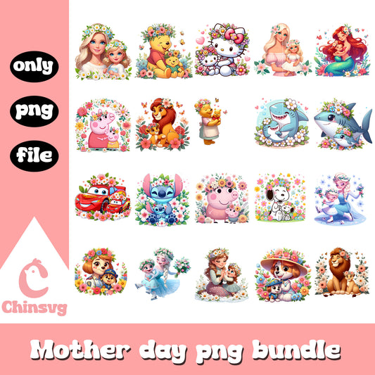 Cartoon mom and children bundle png, cartoon png, mother's day png