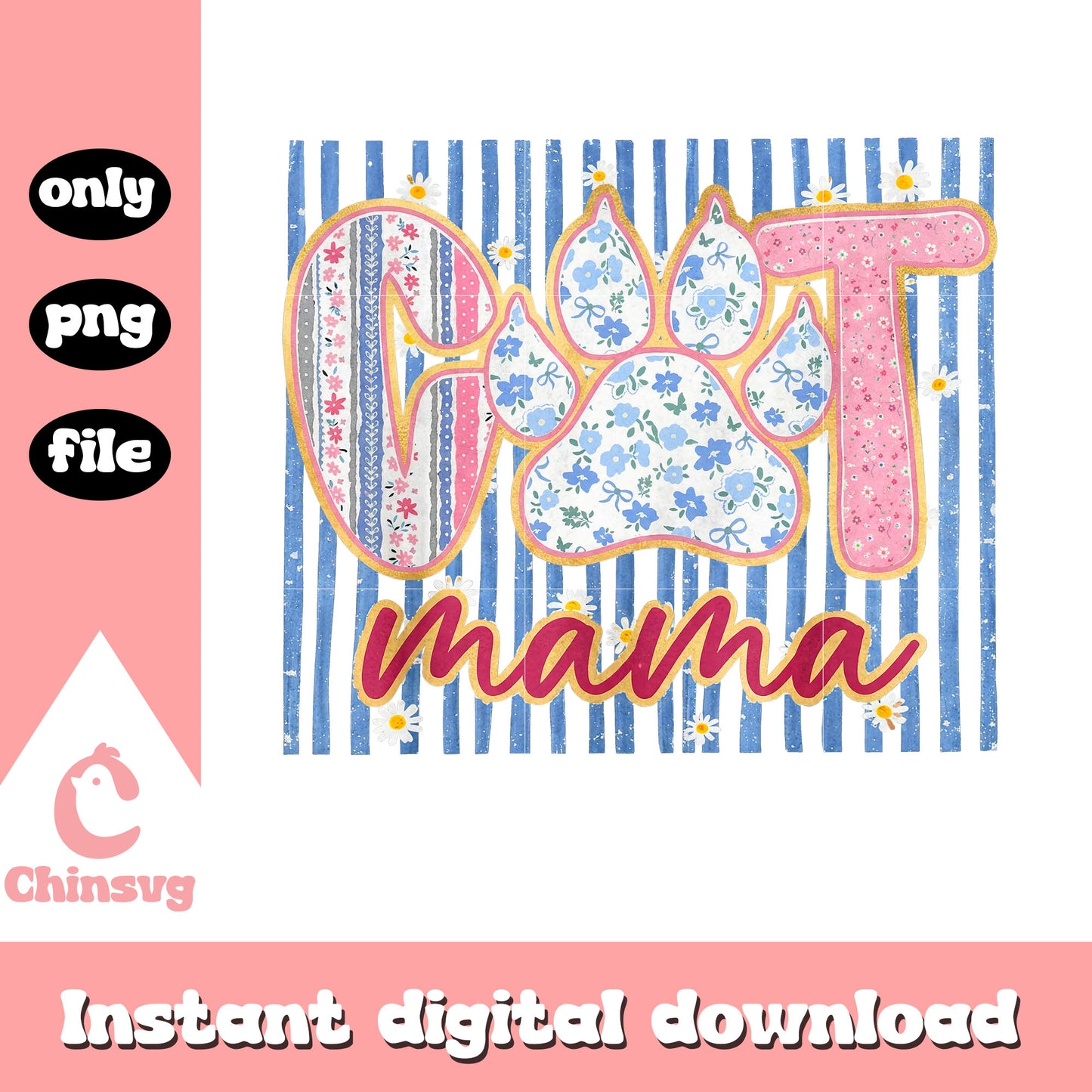 Cat mama striped retro design png