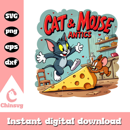 Cat and mouse antics svg, tom and jerry svg, cartoon character svg