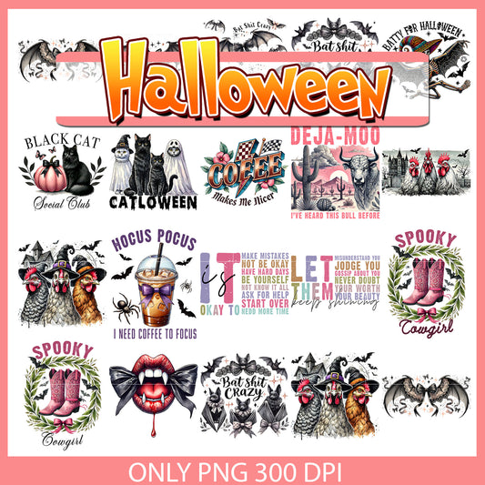 Cathalloween design bundle png, black cat halloween png