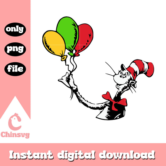Cat in the hat and balloon png, dr seuss the cat png, balloon png