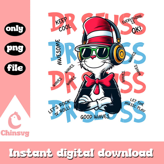 Cat in the hat headphone png, dr seuss png, font design png
