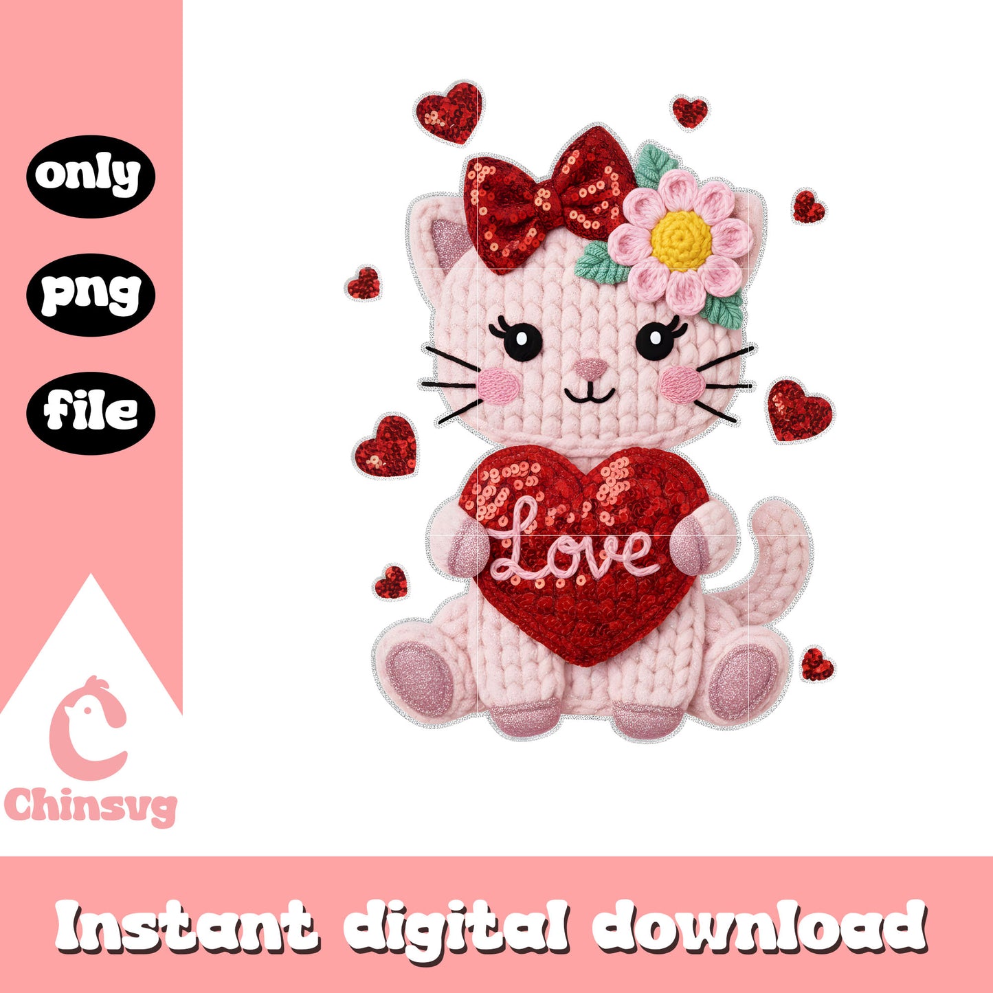 Cat love valentine crochet png, cat valentine outfits​​​ png