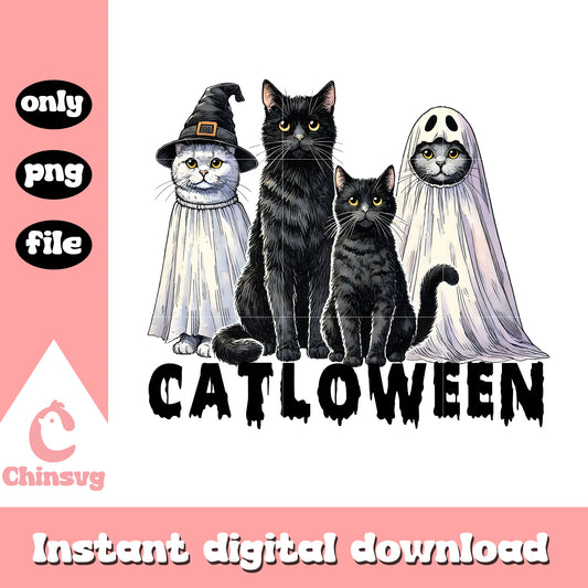 Catloween halloween vibes design png, halloween decorations png