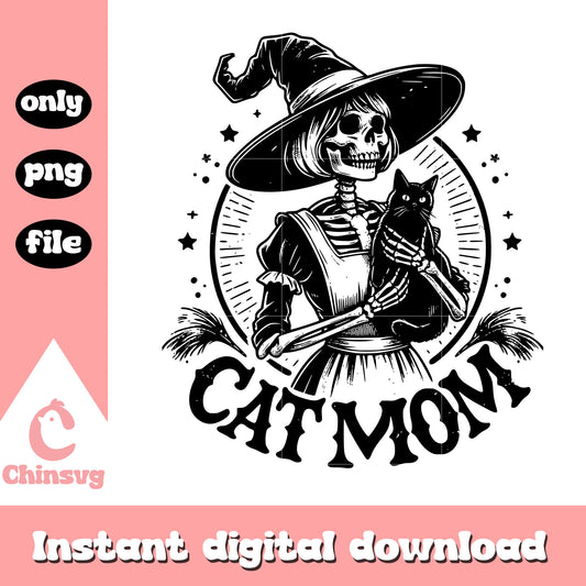Cat mom skeleton witch black design png, cat mom day​ png