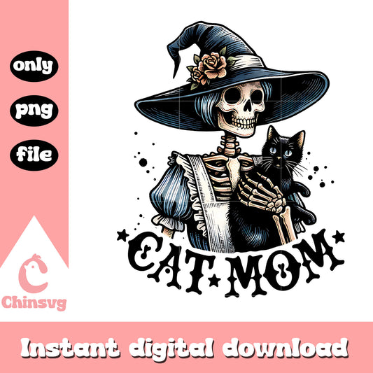 Cat mom witch skeleton design png, cat moms​ png, cat mom day​ png